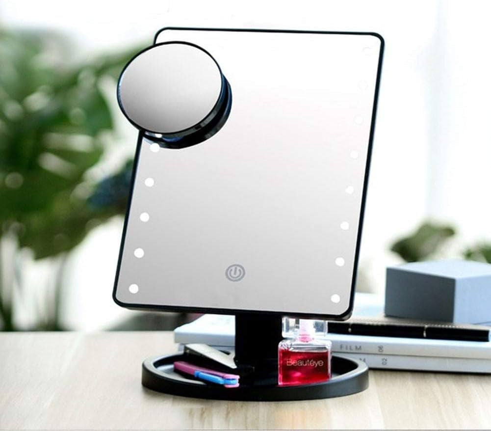 Vanity Mirror Bathroom Vanity Mirrortravel Cosmetic Mirror Dressing Table Makeup Mirror with Lights Travel Makeup Mirror 10X Magnifying LED Makeup Mirror 180°Rotation with Lights Desk Free Standin