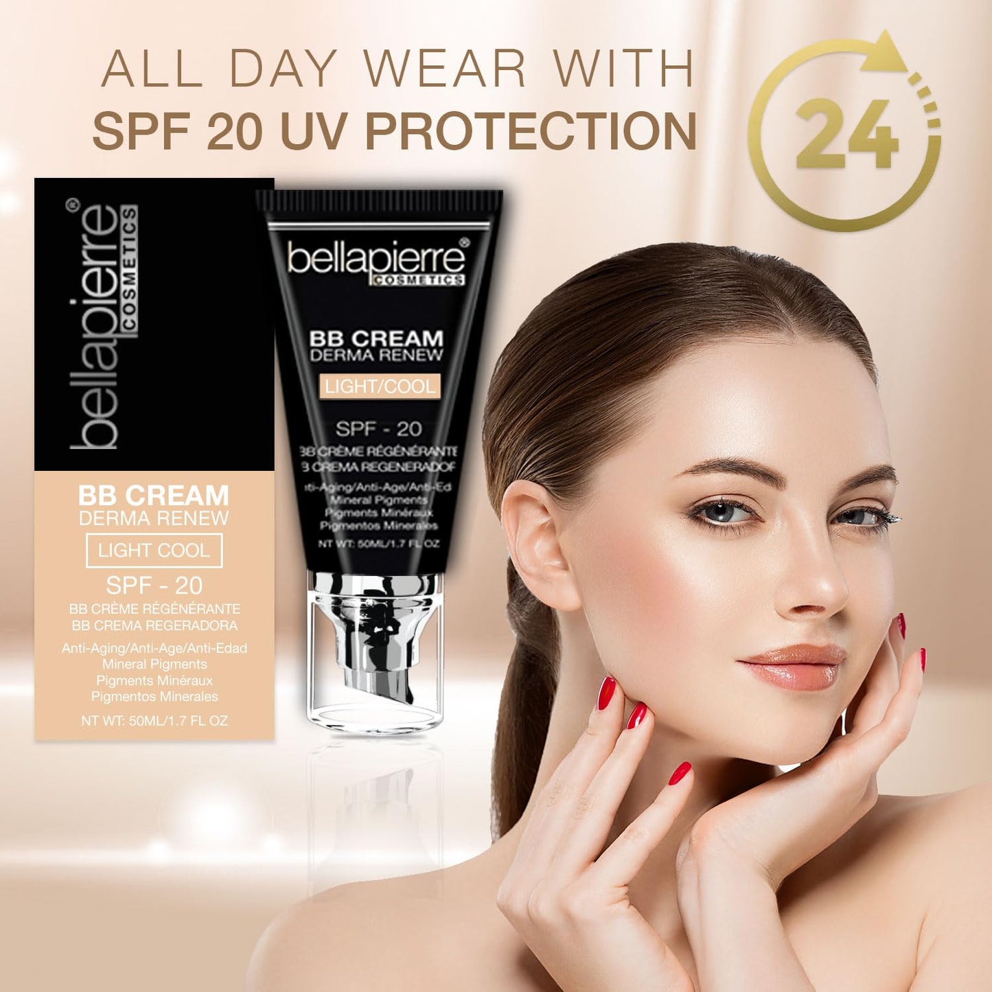 BB Cream with SPF 20 - Tinted Sunscreen, Concealer, Matte Foundation, & Moisturizing Face Cream | Lightweight Formula + Pump Top Applicator | Non-Toxic & Paraben Free | 1.7 Oz - Fair Cool