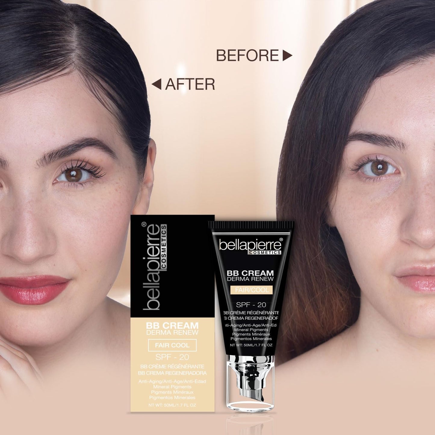 BB Cream with SPF 20 - Tinted Sunscreen, Concealer, Matte Foundation, & Moisturizing Face Cream | Lightweight Formula + Pump Top Applicator | Non-Toxic & Paraben Free | 1.7 Oz - Fair Cool