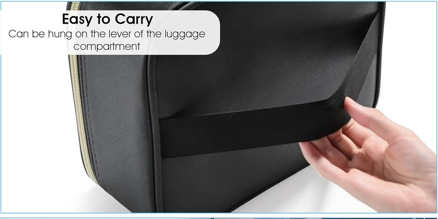 Makeup Organiser Case: Professional Cosmetic Artist Organiser with Large LED Mirror and Adjustable Brightness. Partitionable and Portable Train Case with Extra Accessories (Black)