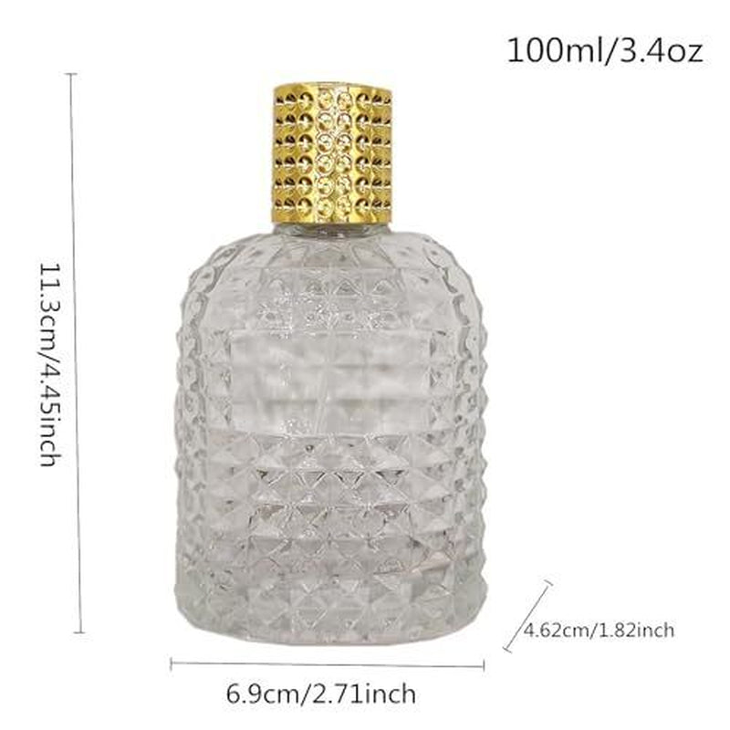 2PCS 100Ml Clear Glass Spray Perfume Refillable Bottle,3.4Oz Empty Elliptic E...