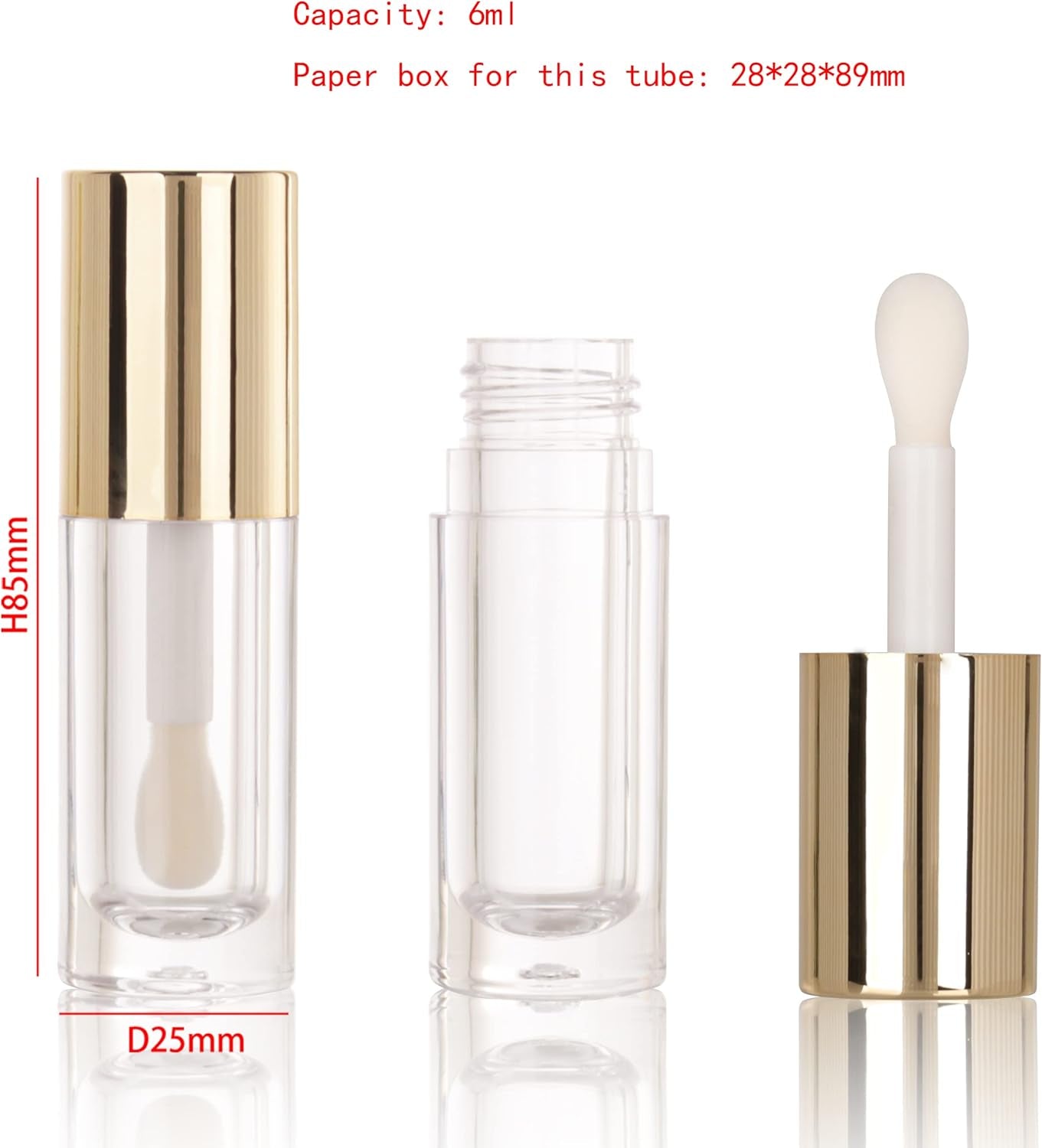 50Pcs Empty round Gold 6Ml Big Doe Foot Wand Lip Gloss Tubes for DIY Lipgloss Lipgloss Tubes Containers with Thick Wand
