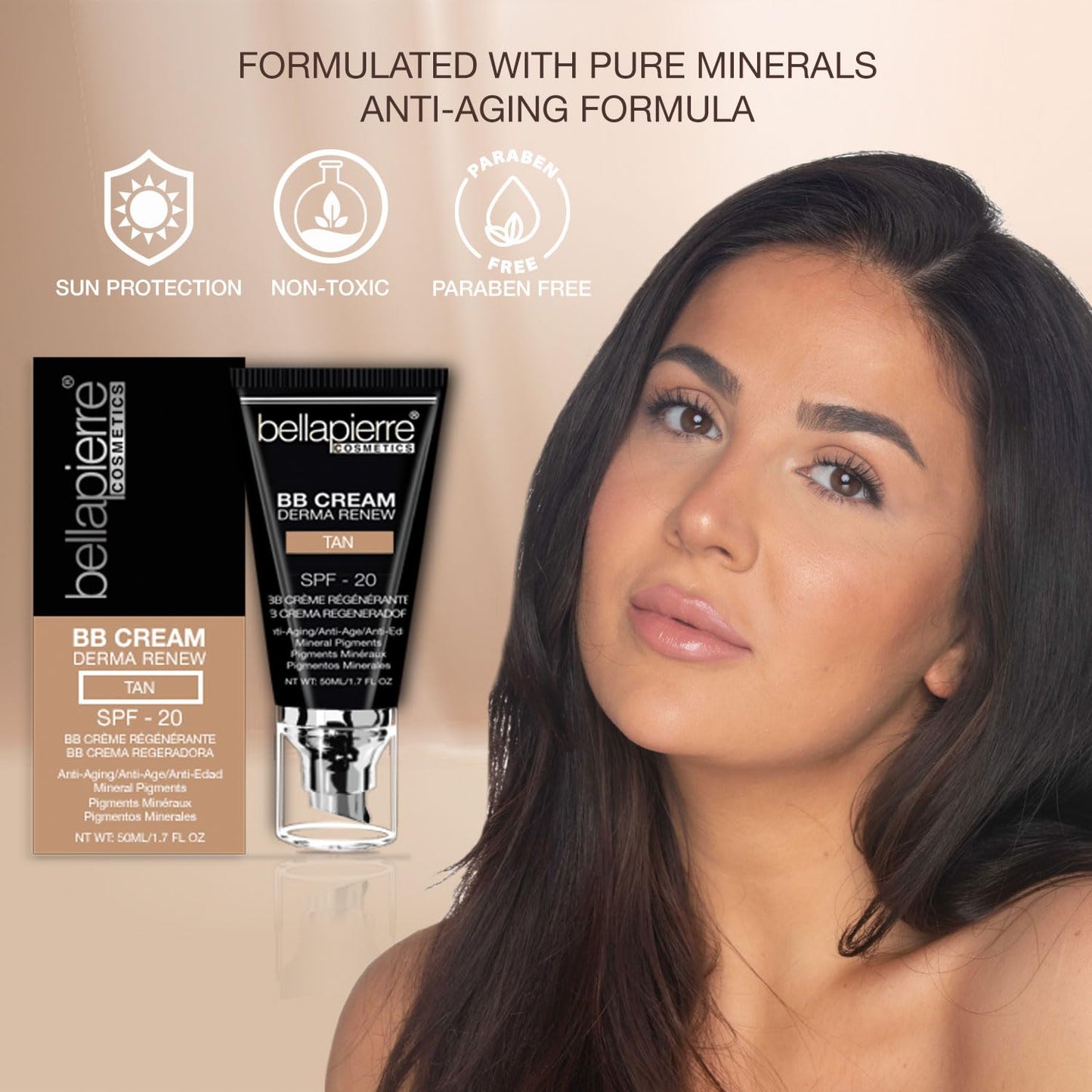 BB Cream with SPF 20 - Tinted Sunscreen, Concealer, Matte Foundation, & Moisturizing Face Cream | Lightweight Formula + Pump Top Applicator | Non-Toxic & Paraben Free | 1.7 Oz - Fair Cool