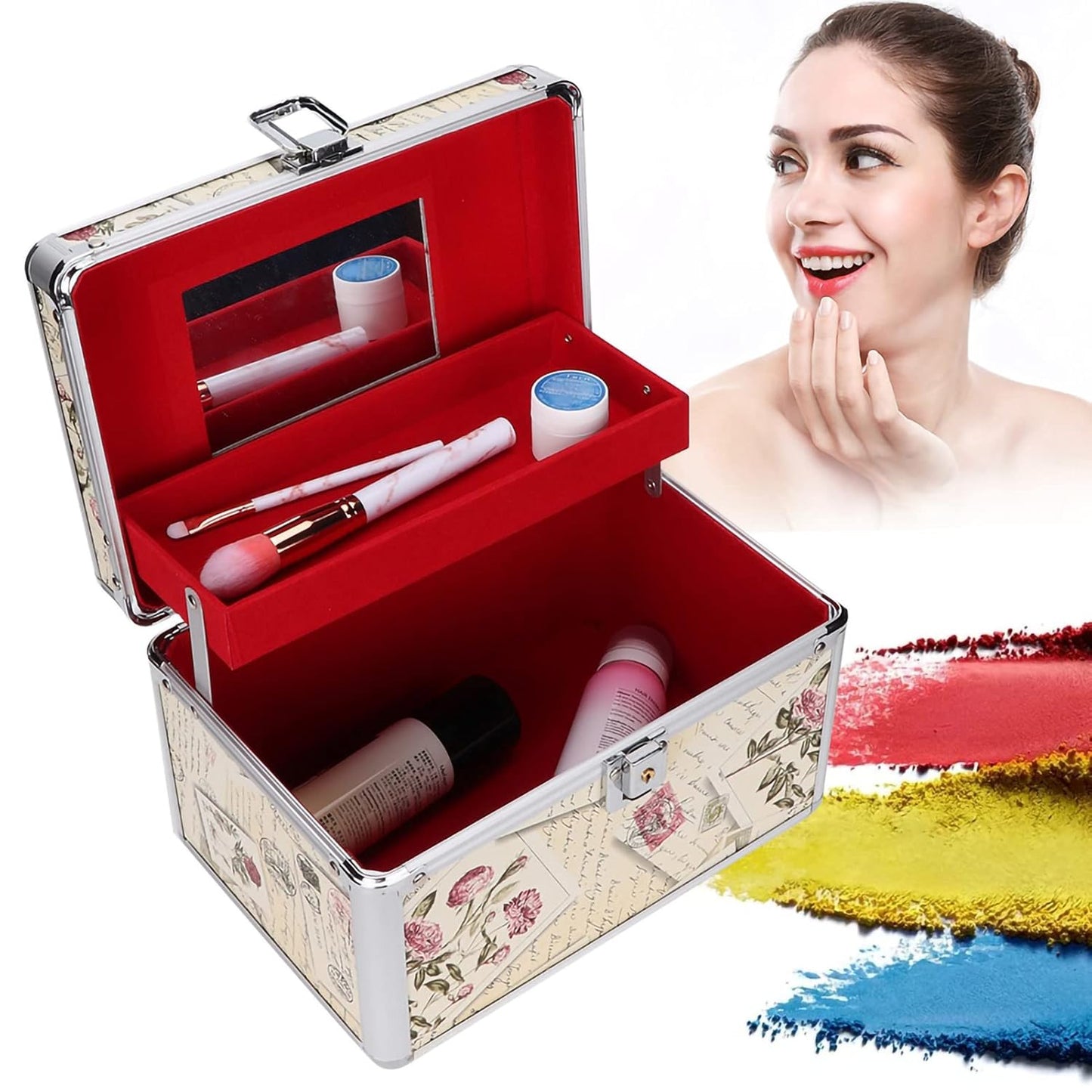 Portable Makeup Train Cases Professional Travel Makeup Bag Large Capacity Beauty Cosmetic Case Eyelashes Extension Tools Girl Makeup Brushes Toiletry Organizer