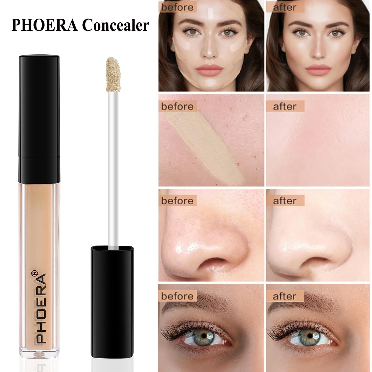 PHOERA Foundation,3 PCS Contour Stick Makeup Kit, Shades with Highlighter Stick, Blush Stick and Bronzer Contour Stick for Sculpt the Cheeks (102+103+ Fair-Light Contour/Nude + Warm Peach+#03,#09,#12)
