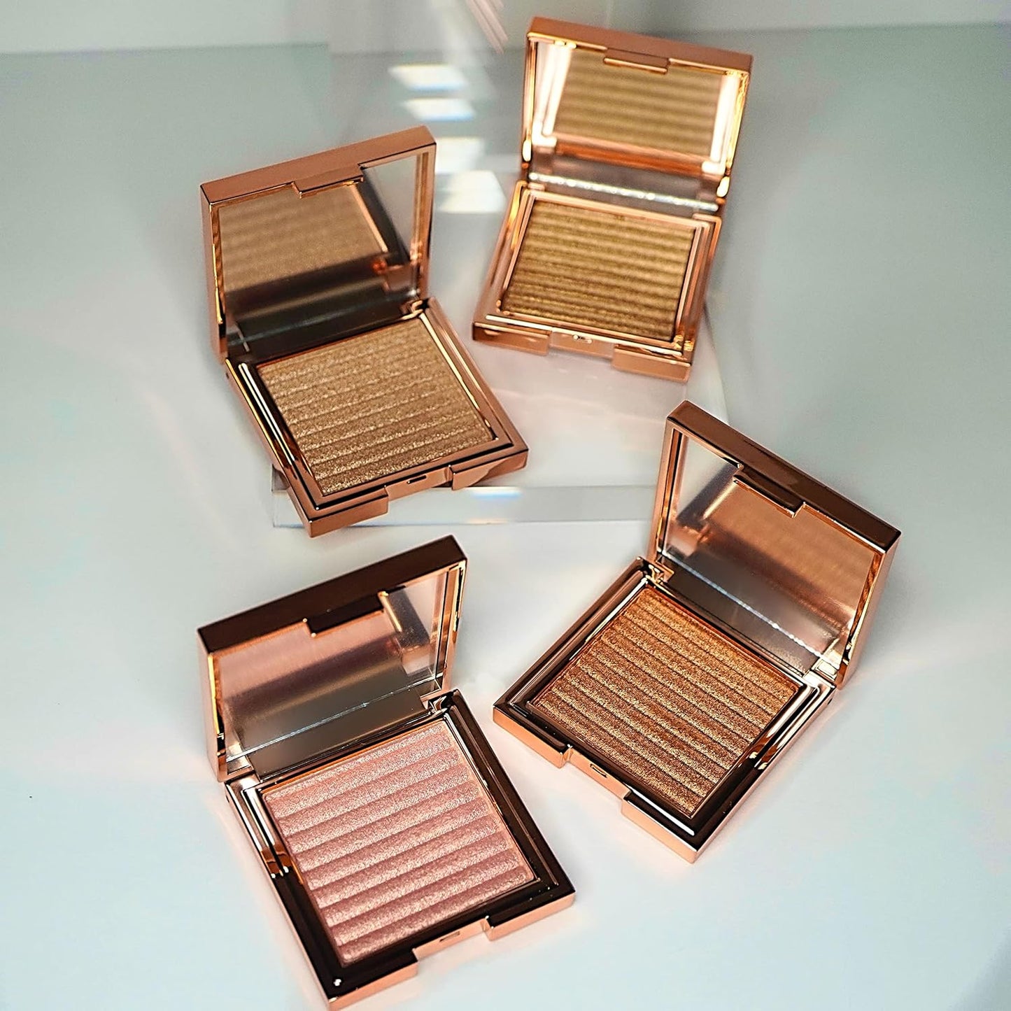 Powder Highlighter Makeup Palette, Shimmer Glitter Shiny Contour Highlight Makeup Illuminator - Luminizer Contouring Palette Shimmery Finish Face & Body (1, Pink, Full Size)