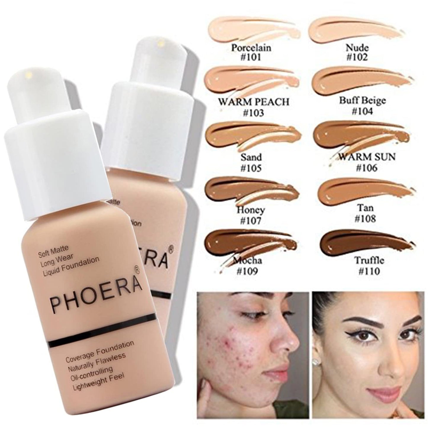 PHOERA Foundation,3 PCS Contour Stick Makeup Kit, Shades with Highlighter Stick, Blush Stick and Bronzer Contour Stick for Sculpt the Cheeks (102+103+ Fair-Light Contour/Nude + Warm Peach+#03,#09,#12)