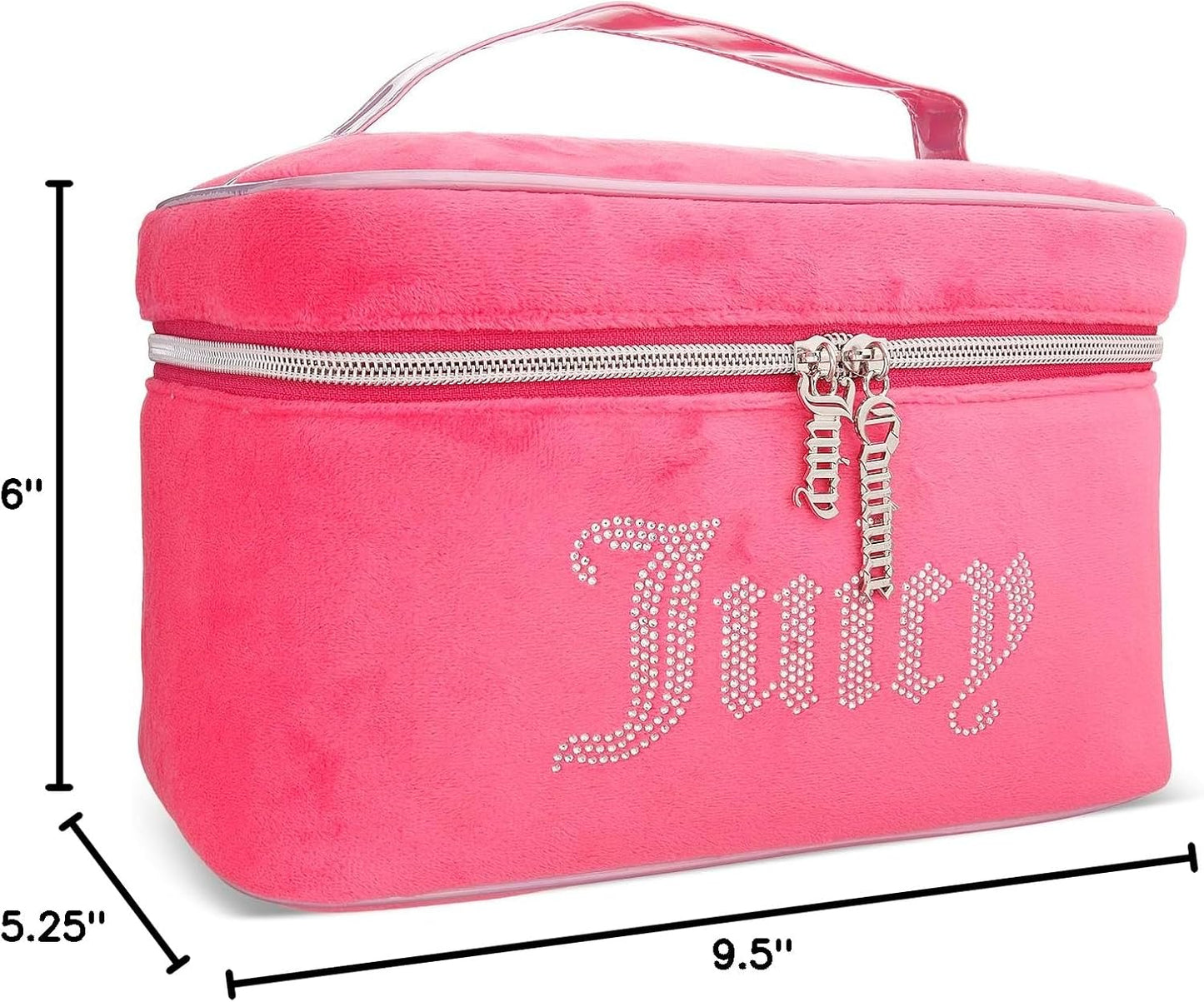 Women'S Cosmetics Bag - Travel Makeup and Toiletries Train Case Organizer, Size One Size, Pink Terry with Rhinestone Logo