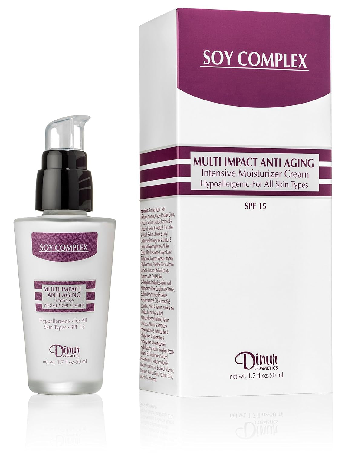 Soy Complex Multi Impact anti Aging Moisturizer Cream SPF 15 Reduces Fine Lines & Wrinkles Stress Relief & Hydrates Skin 1.7 Oz. 50 Ml
