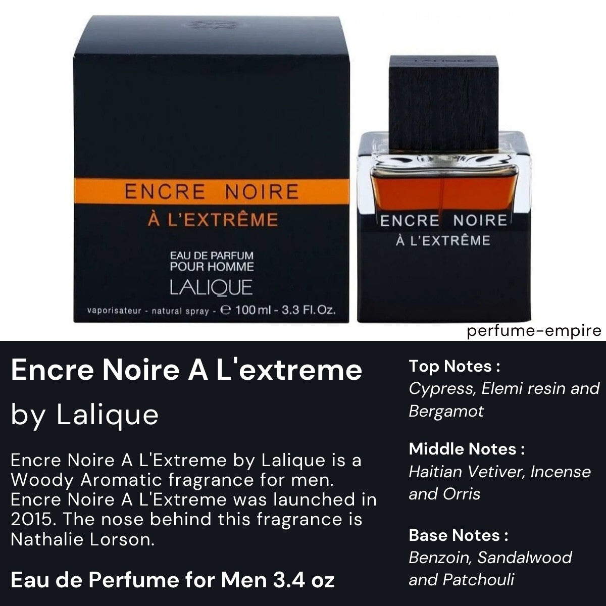 Encre Noire a L'Extreme by Lalique Cologne for Men EDP 3.3 / 3.4 Oz New in Box