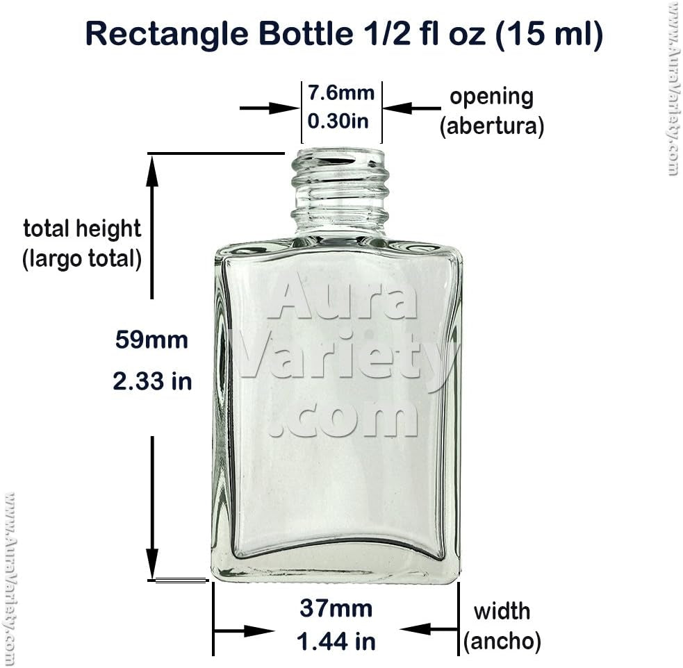 144 Pack 1/2 OZ 15 Ml Rectangular REFILLABLE Clear Glass Bottle with Black Cap (PERFUMES, Oils, Aromatic Blends, Bath and Body)