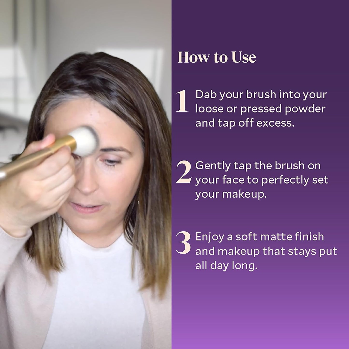 Finishing Powder Brush - Custom Facial Brush for Loose Powder - Quick & Easy Application - Lightweight & Easy to Clean - Pairs Perfectly with HD Matte Finishing Powder