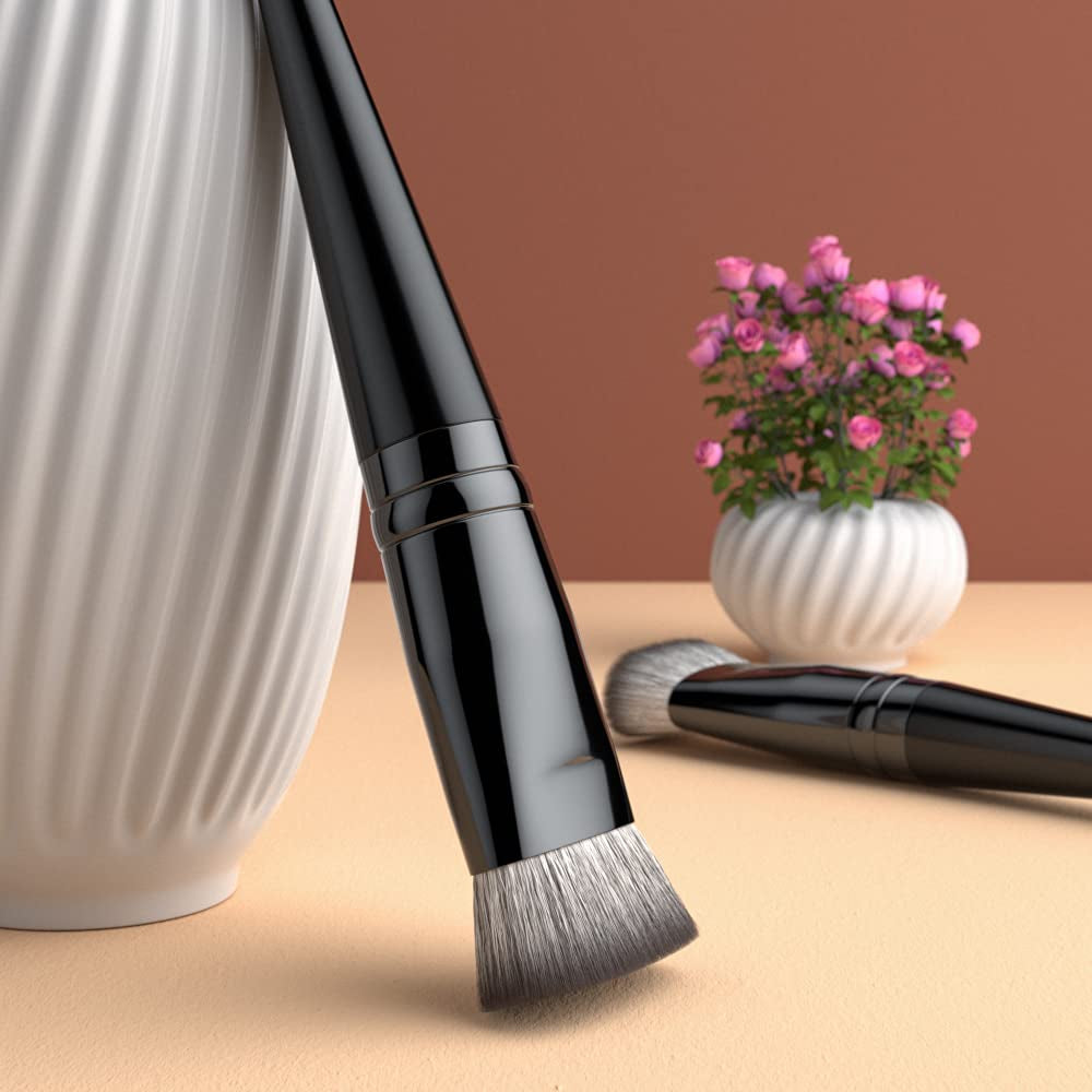 Flat Contour Brush, Professional Flat Top Detailed Contour Nose Contour Makeup Brush, Perfect for Sharp Lines Contouring Liquid Cream Blender Even Application, Luxurious Cruelty Free Nano-Fiber