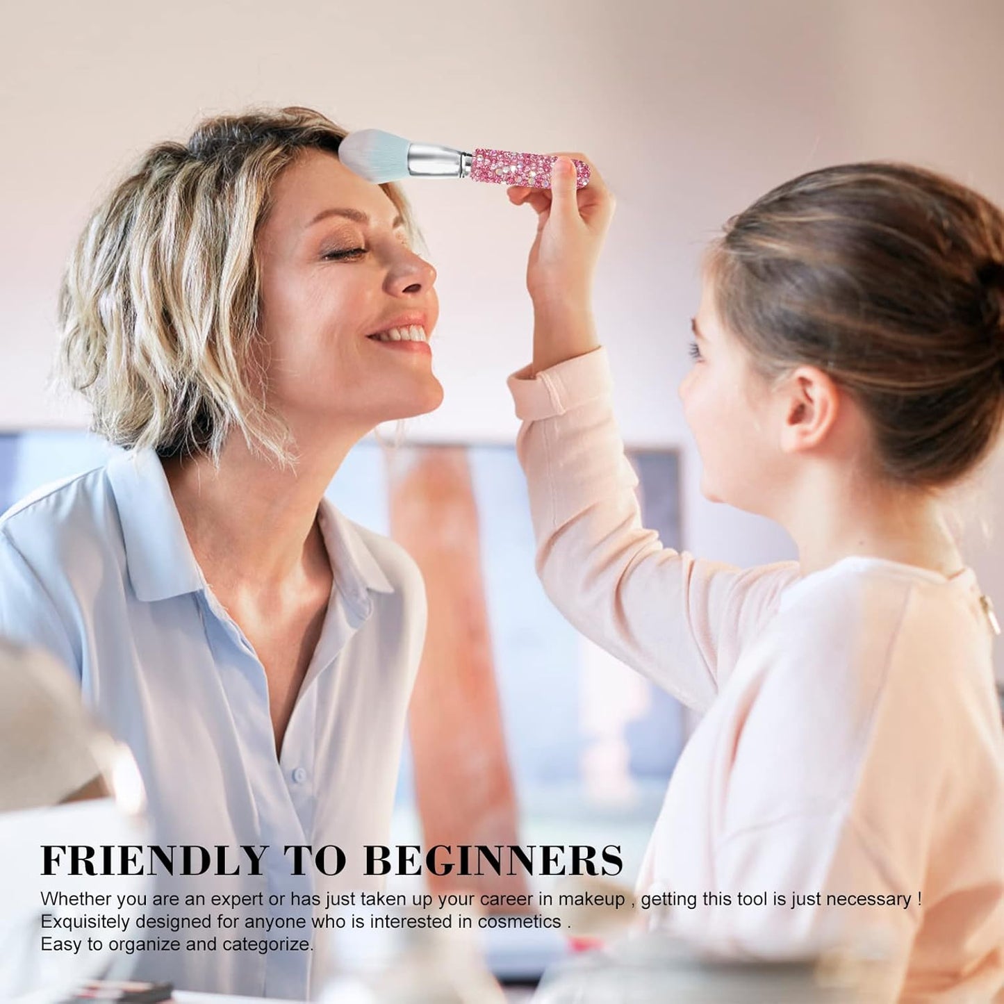 Makeup Brushes Bling Crystal Professional Face Cosmetics Blending Liquid Foundation Powder Concealer Eye Shadows Make up Beauty Tool Glitter(12Pcs) (Purely Handmade)(Pink)