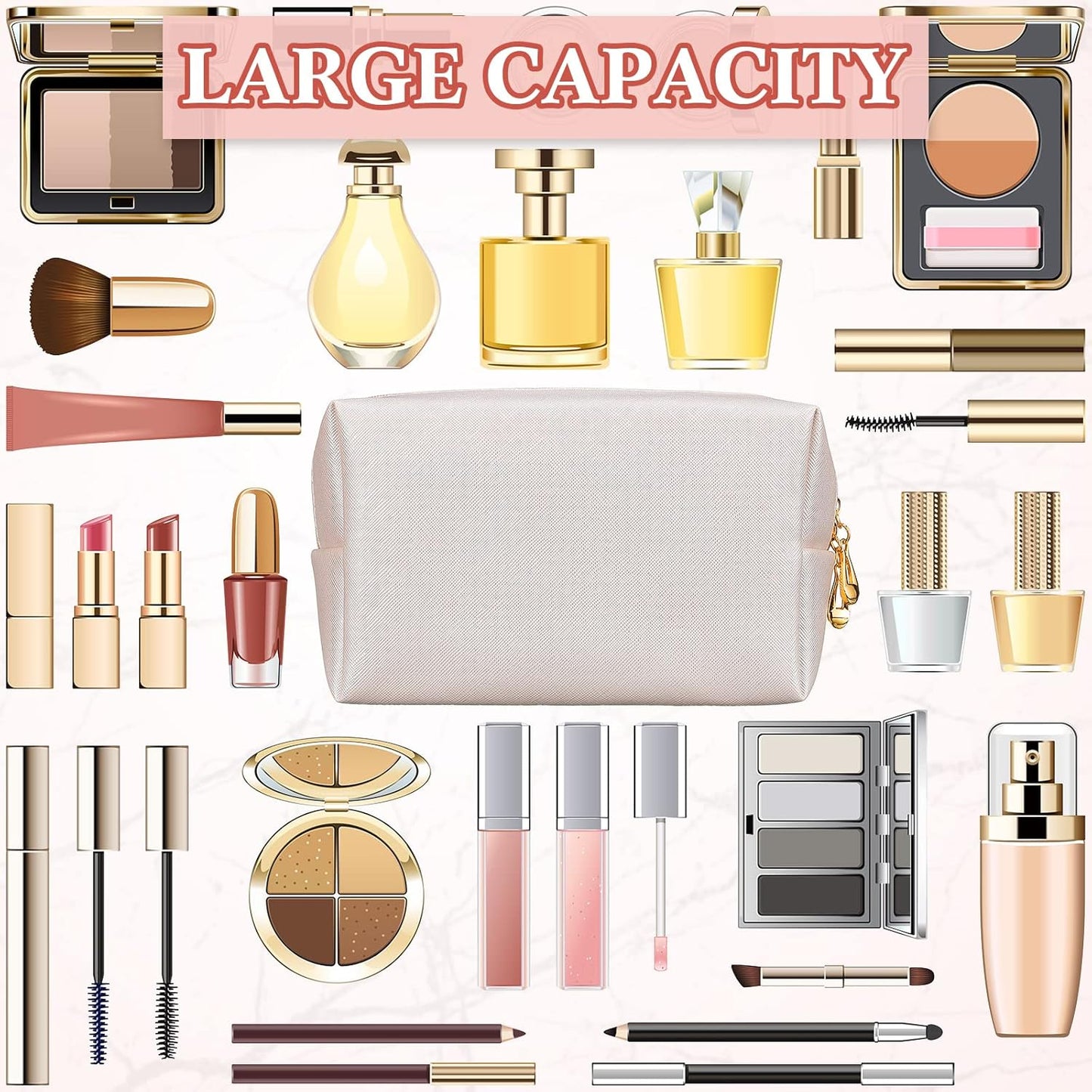 15 Pcs Aesthetic Makeup Bags PU Leather Cosmetic Pouches Waterproof Plain Toiletry Bags Makeup Pouches Bulk for Women Party Gift Travel Storage Organizer(Ivory White)