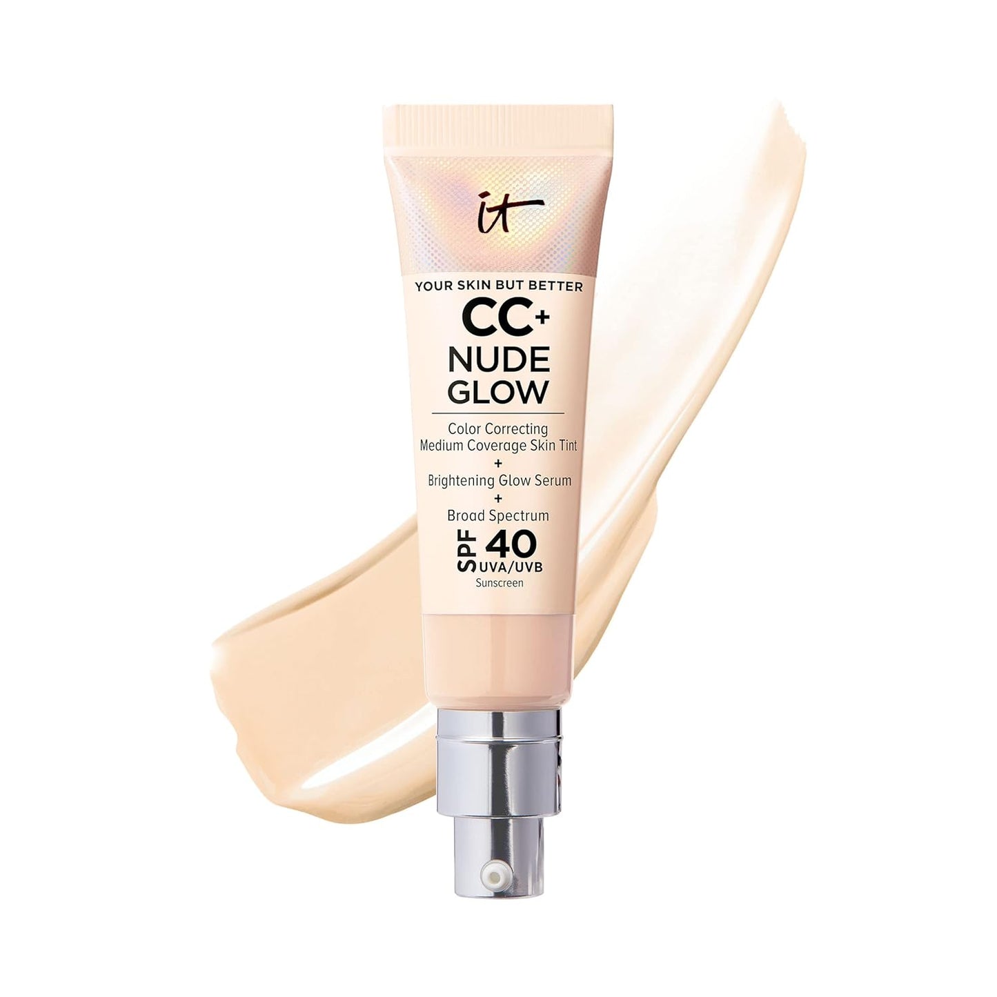 CC+ Nude Glow Lightweight Foundation + Glow Serum with SPF 40 - with Niacinamide, Hyaluronic Acid & Green Tea Extract - 1.08 Fl Oz