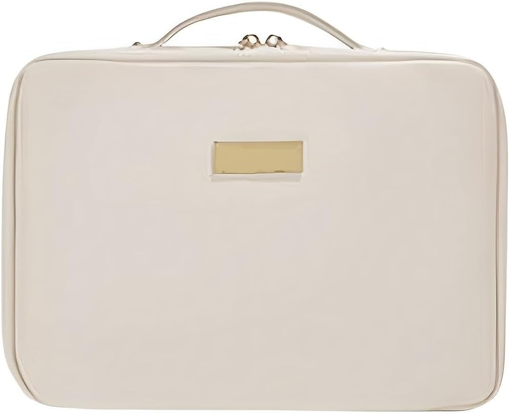 Portable Large Capacity Cosmetic Bag, Skincare Products, Makeup Brush Storage Bag, Double Layer Makeup Bag (Upgraded-White)