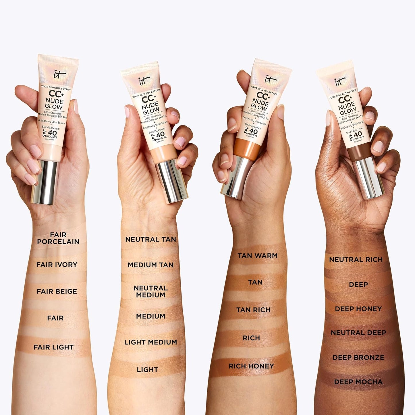 CC+ Nude Glow Lightweight Foundation + Glow Serum with SPF 40 - with Niacinamide, Hyaluronic Acid & Green Tea Extract - 1.08 Fl Oz