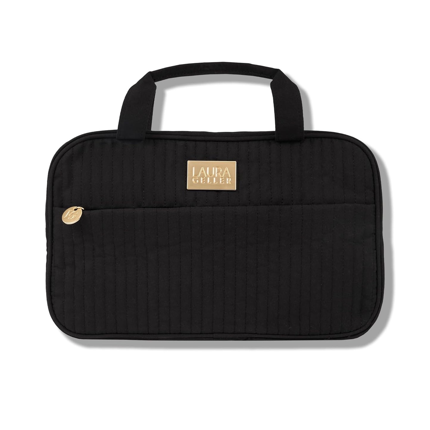 Quilted Folding Travel Makeup Bag, Black - Hanging Toiletry Bag Organizer for Travel - Large Capacity Full Size Makeup Bag - Easy to Clean