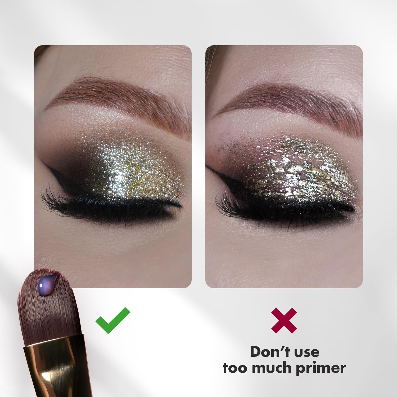 Organic Mineral Loose Eye Shadow, Glitter, Shimmer, Super Radient Beige Shade #13 & Long Lasting Gel Primer Perfect Base for Vibrant and Crease-Free Eye Makeup, Free Silicone Makeup Brush