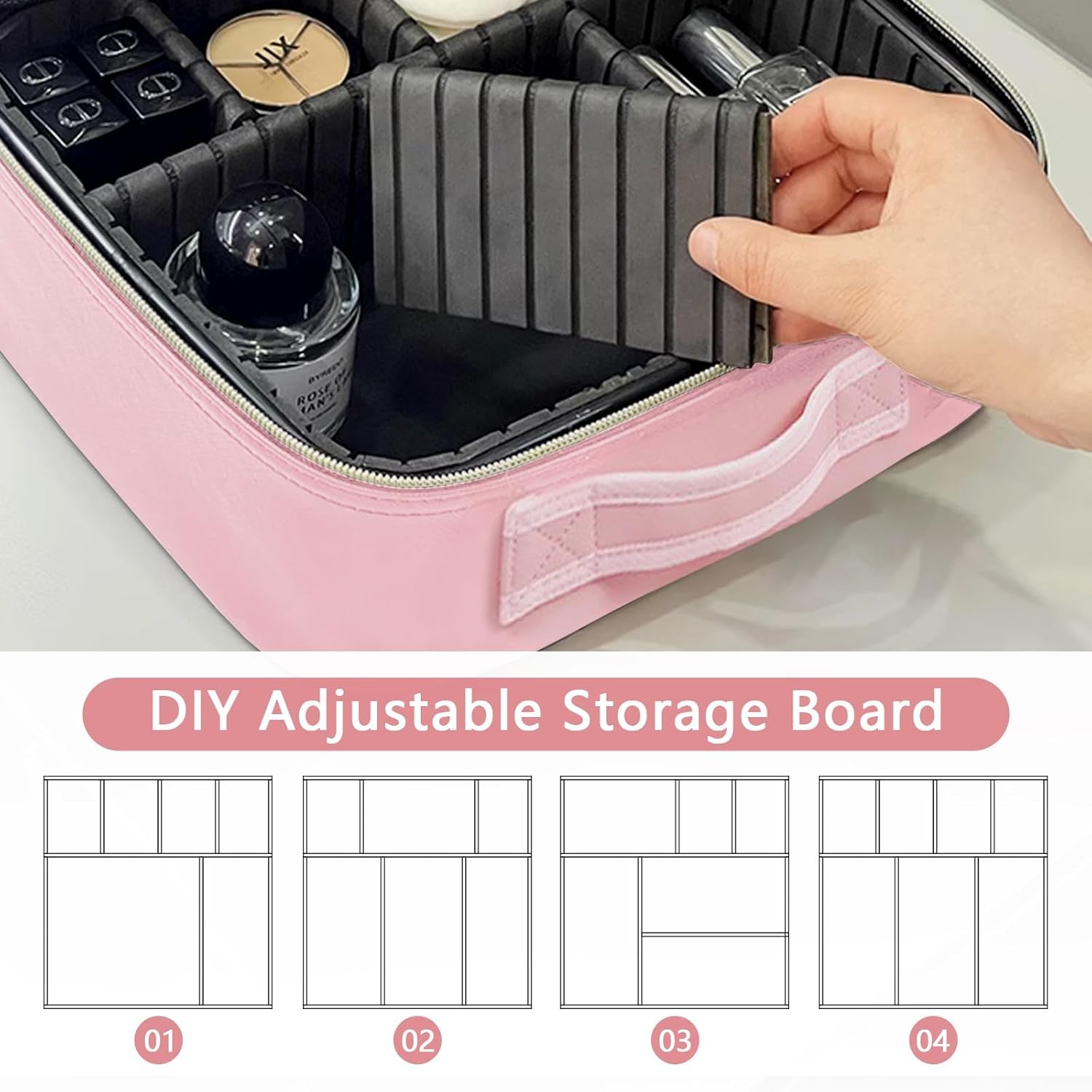 Travel Makeup Bag with LED Mirror, Cosmetic Train Case with Light up Mirror, Portable Makeup Artist Organizer Bag with Adjustable Dividers, Makeup Brush Holder Storage