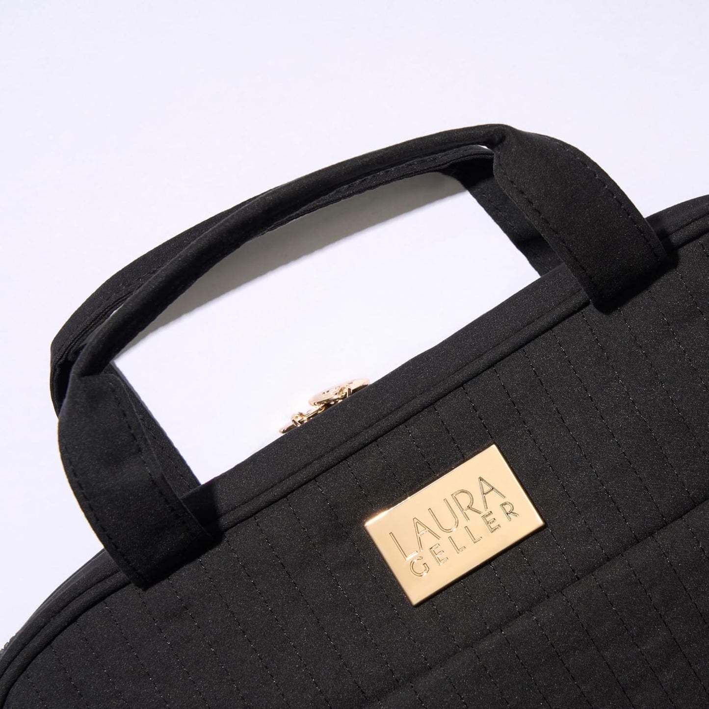 Quilted Folding Travel Makeup Bag, Black - Hanging Toiletry Bag Organizer for Travel - Large Capacity Full Size Makeup Bag - Easy to Clean