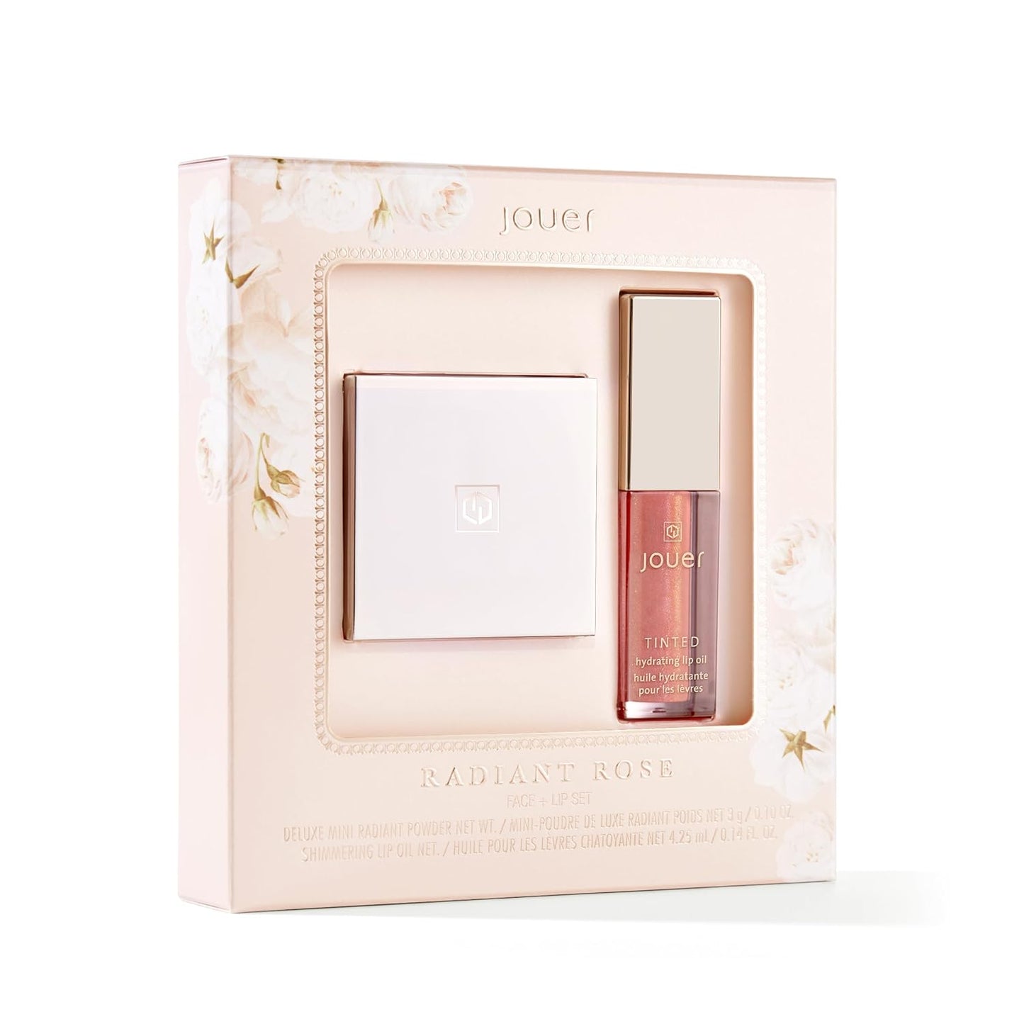 Radiant Rose Face + Lip Set, Translucent Setting Powder & Shimmer Lip Oil - Blurring Powder - Hydrating Lip Oil - Set Face Makeup