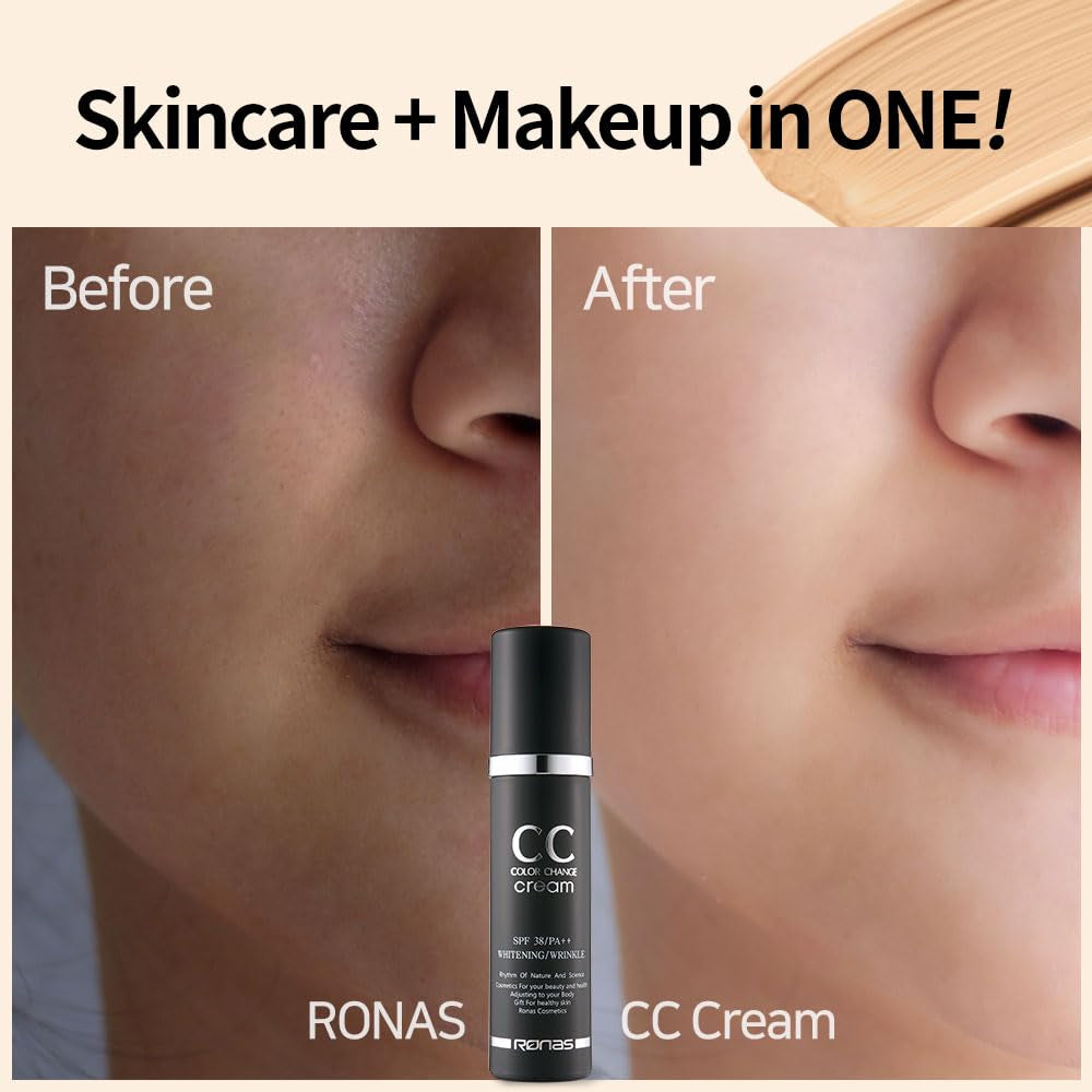 CC Color Change Cream SPF38 PA+++ UV Protection Sunscreen Foundation Makeup Base Korean Aesthetic Cosmetics 1.69 Fl Oz
