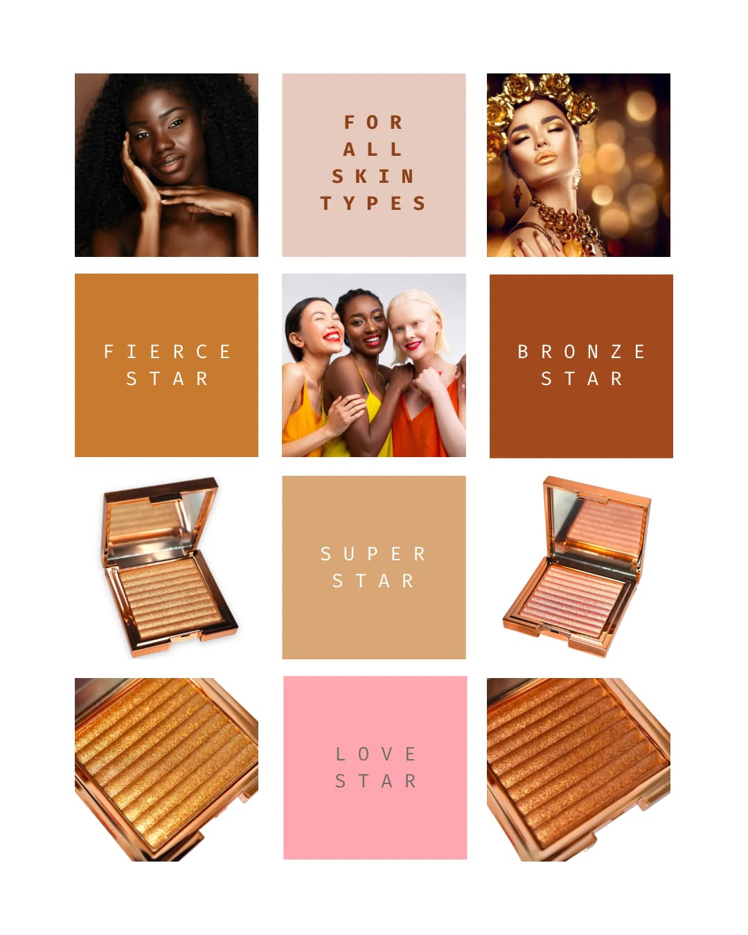 Powder Highlighter Makeup Palette, Shimmer Glitter Shiny Contour Highlight Makeup Illuminator - Luminizer Contouring Palette Shimmery Finish Face & Body (1, Pink, Full Size)