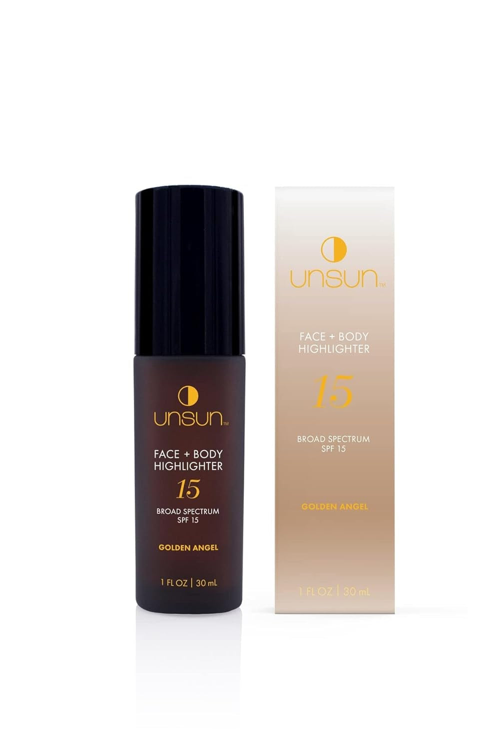 Face & Body Mineral Highlighter with Broad Spectrum SPF 15 - Liquid Illuminator Makeup, Adds Natural Glow - 1 Fl Oz, Golden Angel