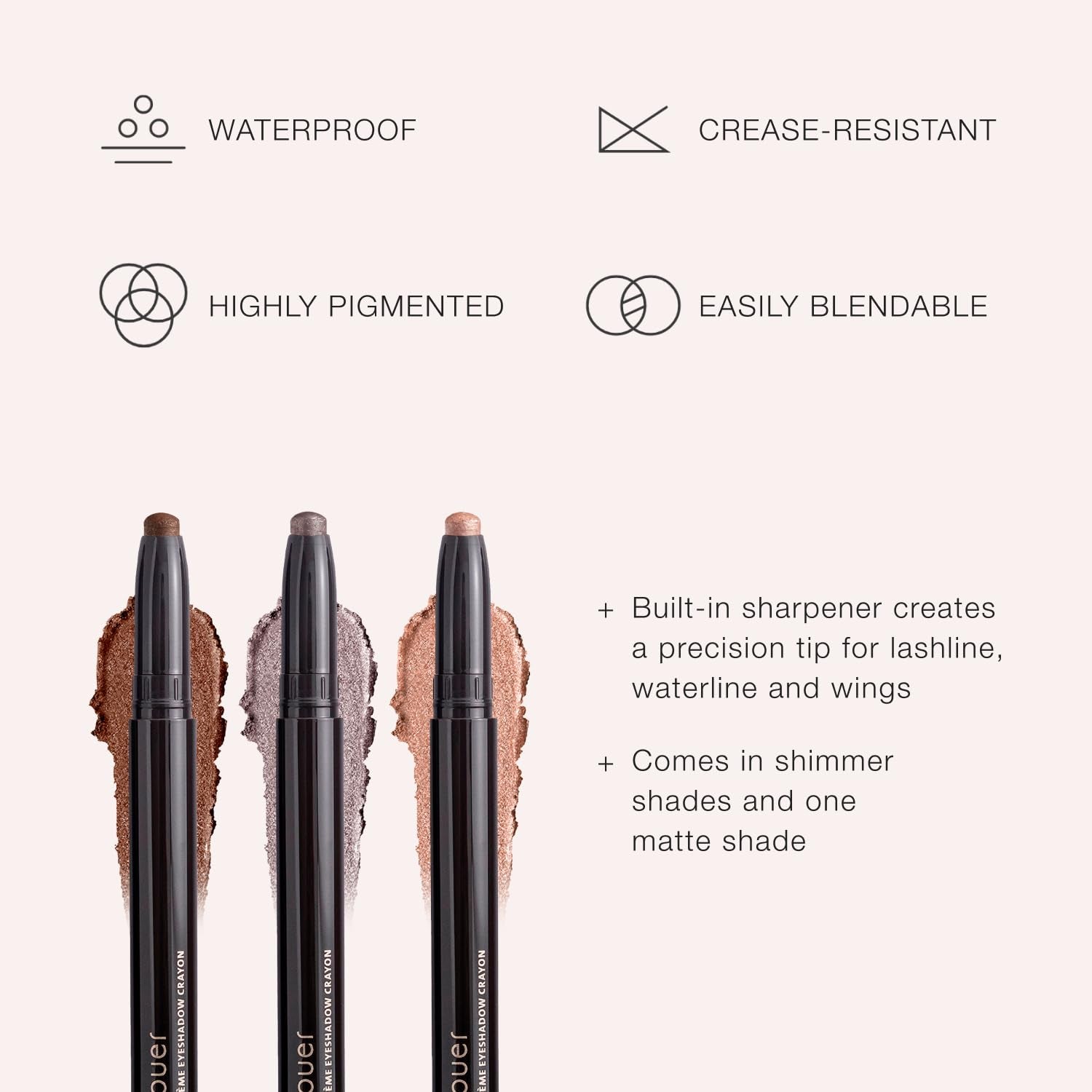 Crème Eyeshadow Trio - Shimmer Cream Eyeshadow Eyeliner Crayon, Dermatologist Tested, Waterproof and Crease Resistant Glitter Eyeshadow