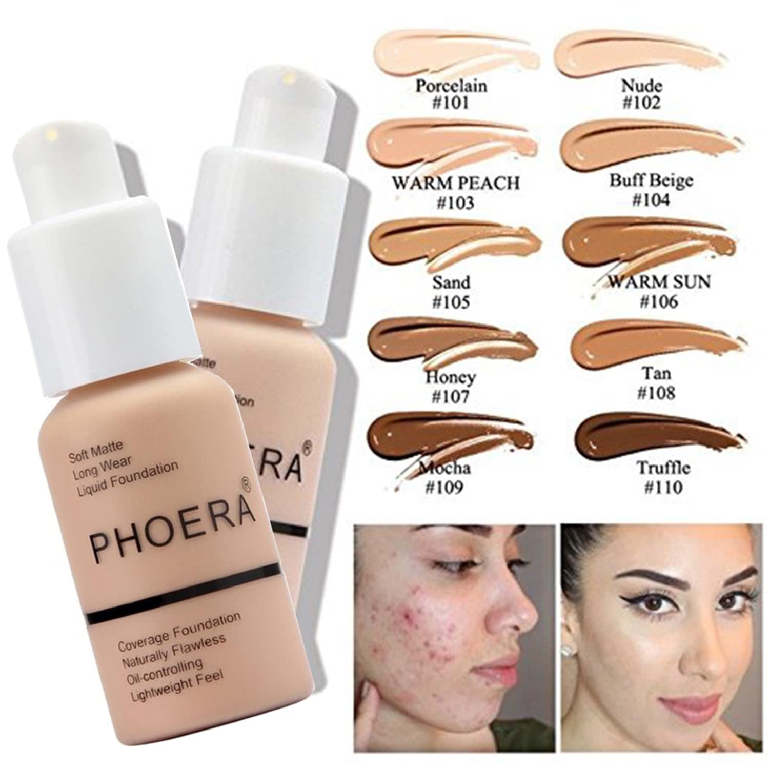 PHOERA Foundation,3 PCS Contour Stick Makeup Kit, Shades with Highlighter Stick, Blush Stick and Bronzer Contour Stick for Sculpt the Cheeks (102+103+ Fair-Light Contour/Nude + Warm Peach+#03,#09,#12)