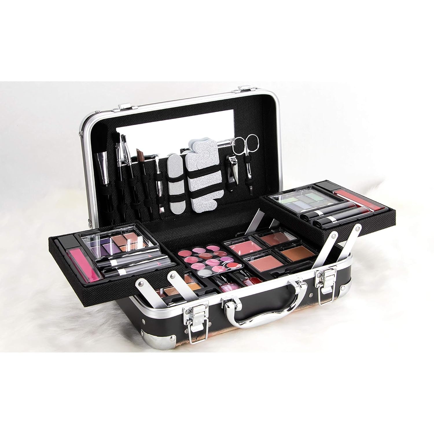61Pcs Makeup Gift Set with Extendable Trays and Mirror, Paris Theme