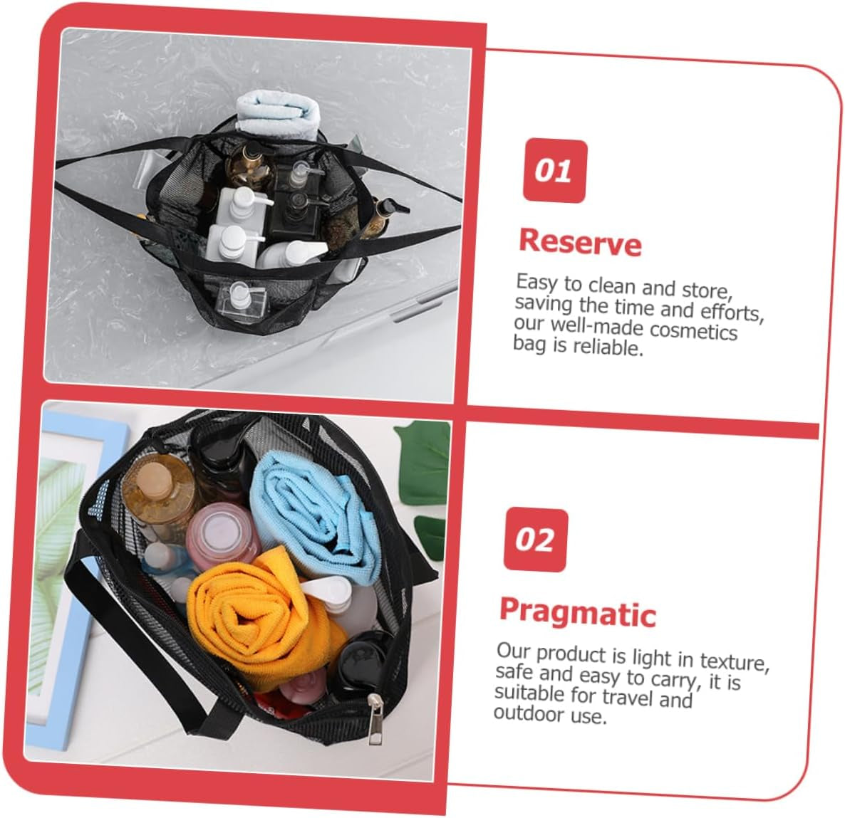Fishing Gear 5Pcs Storage Mesh Bag Tote Bag Playset Mesh Cosmetic Bag Hanging Bag Beach Sand Bag Organizer Toiletry Bag Multi-Function Makeup Bag Makeup Container Dog Net