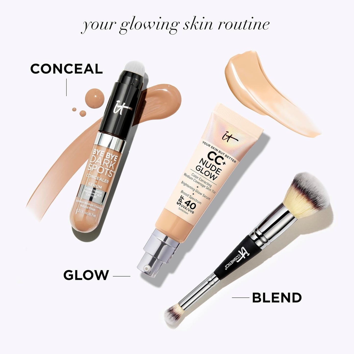 CC+ Nude Glow Lightweight Foundation + Glow Serum with SPF 40 - with Niacinamide, Hyaluronic Acid & Green Tea Extract - 1.08 Fl Oz