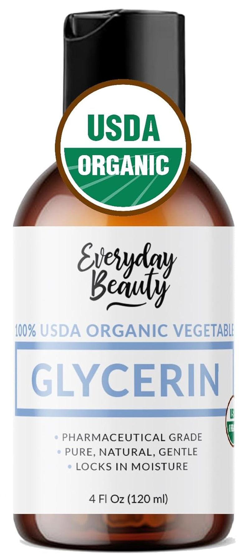 100% Organic Glycerin - for Skin & Hair - Food Grade - USDA Certified - Not from Palm Oil - Perfect Skin and Hair Moisturizer - 4 Fl Oz