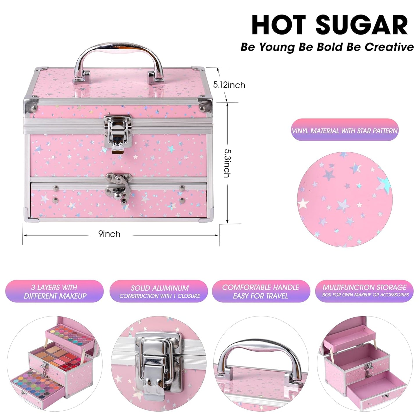 Makeup Kit for Teens with Train Case, Portable Beginner Makeup Gift Set, Makeup Beauty Kit for Girls (PINK)