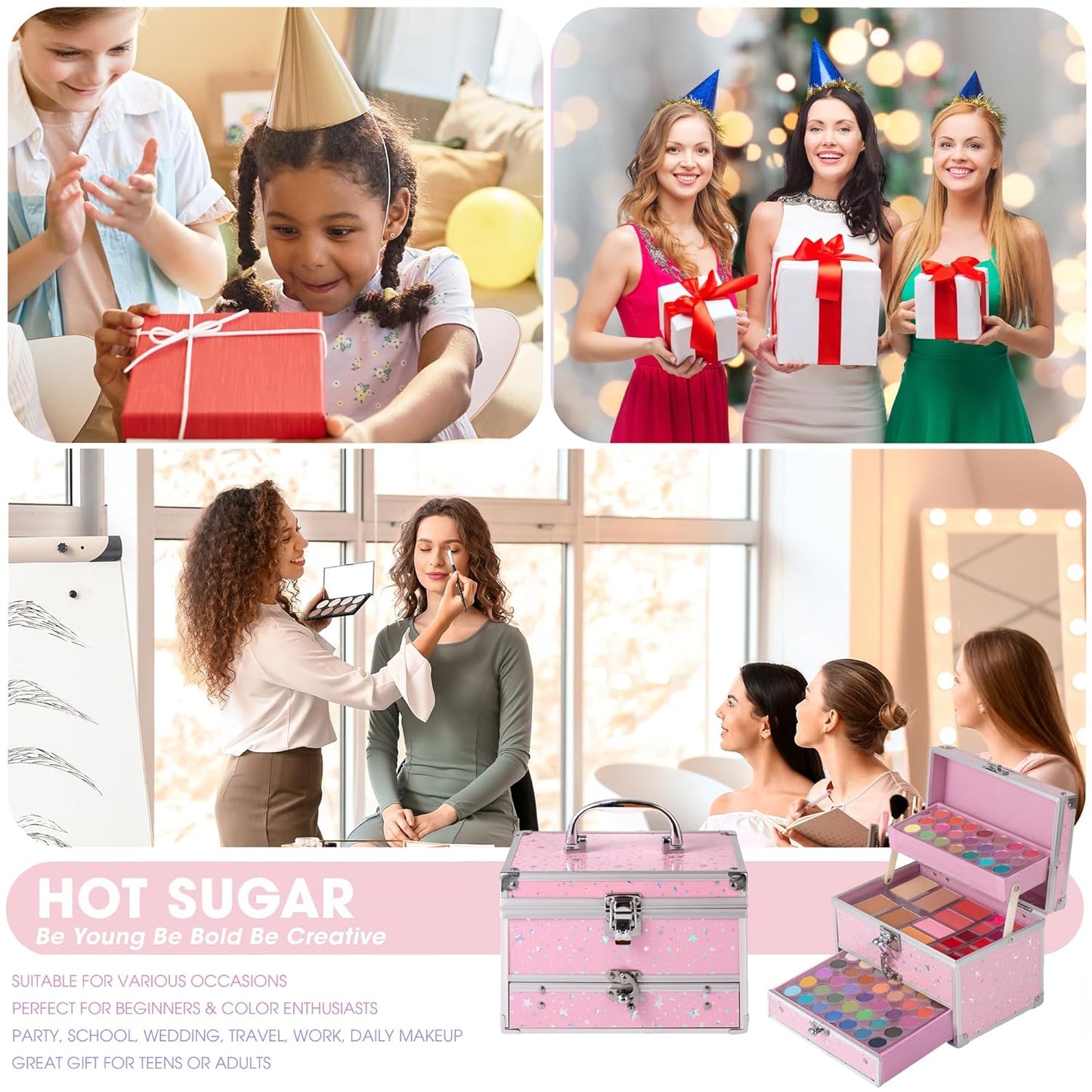 Makeup Kit for Teens with Train Case, Portable Beginner Makeup Gift Set, Makeup Beauty Kit for Girls (PINK)