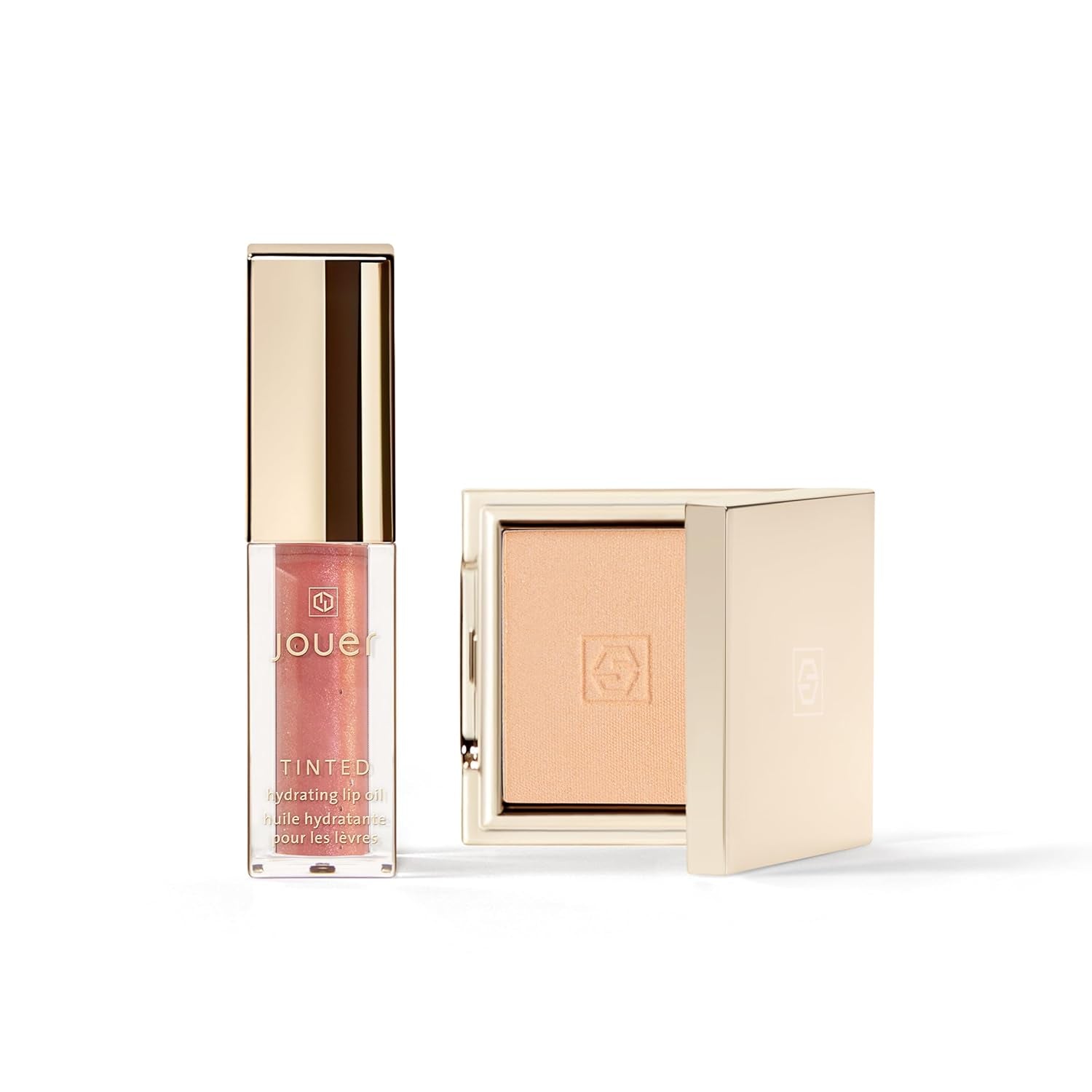 Radiant Rose Face + Lip Set, Translucent Setting Powder & Shimmer Lip Oil - Blurring Powder - Hydrating Lip Oil - Set Face Makeup