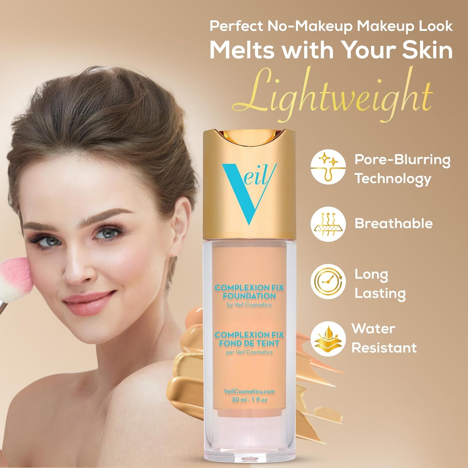 Complexion Fix Liquid Foundation – Buildable Coverage – Water-Resistant, Hypoallergenic, Oil-Free, Cruelty-Free & Vegan – Lightweight & Brightening – Long Lasting (3N Medium Neutral)