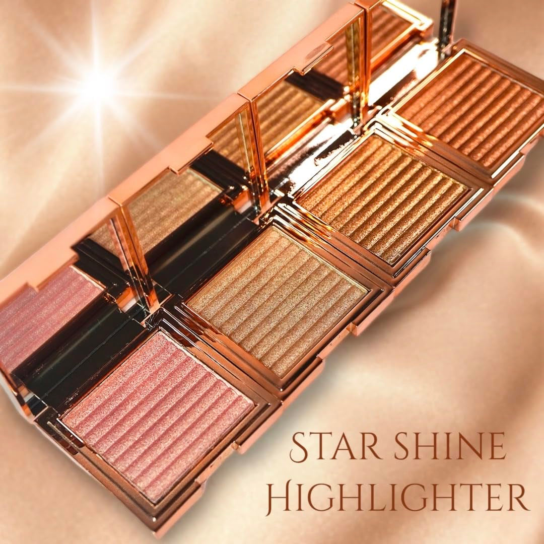 Powder Highlighter Makeup Palette, Shimmer Glitter Shiny Contour Highlight Makeup Illuminator - Luminizer Contouring Palette Shimmery Finish Face & Body (1, Pink, Full Size)
