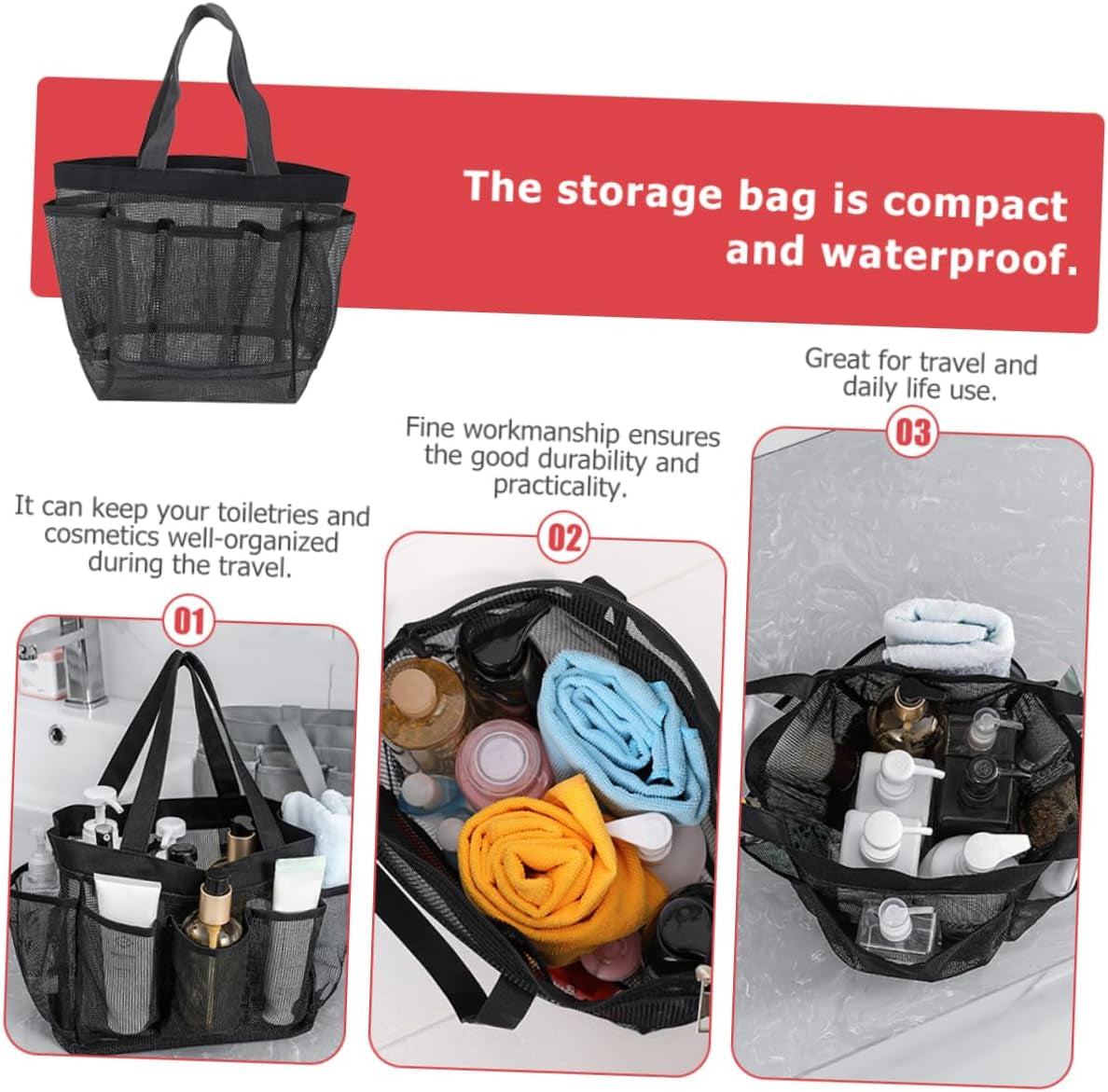 Fishing Gear 5Pcs Storage Mesh Bag Tote Bag Playset Mesh Cosmetic Bag Hanging Bag Beach Sand Bag Organizer Toiletry Bag Multi-Function Makeup Bag Makeup Container Dog Net