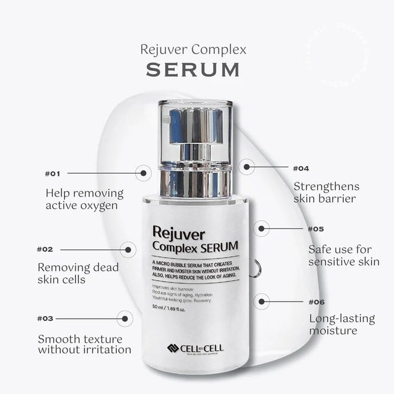 Rejuver Complex Serum | Micro-Bubble Formula Delivers Deep Nourishment Filled with Plant-Based Ingredients & Complex Peptides for Your Skin to Feel More Youthful & Healthy | 50Ml