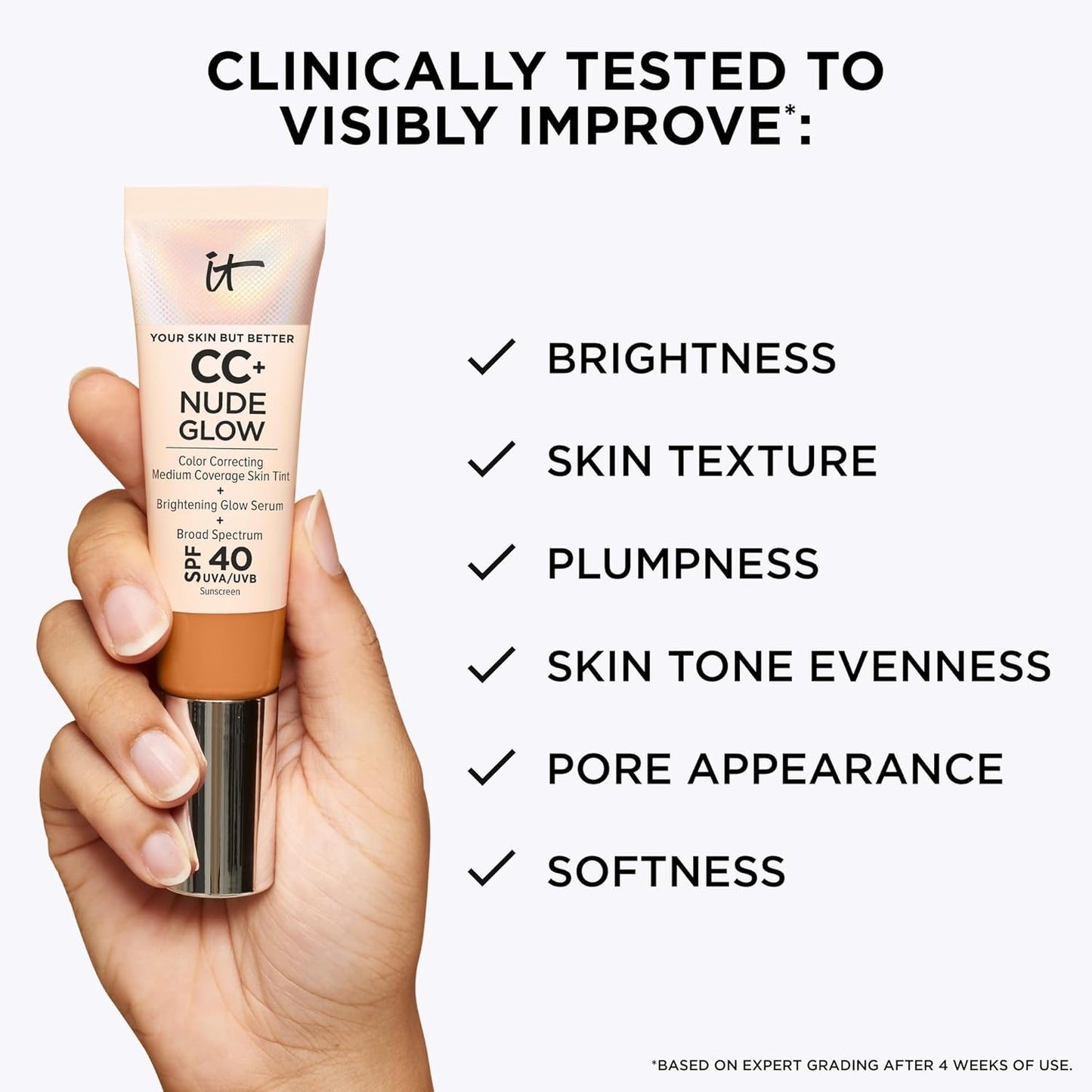 CC+ Nude Glow Lightweight Foundation + Glow Serum with SPF 40 - with Niacinamide, Hyaluronic Acid & Green Tea Extract - 1.08 Fl Oz