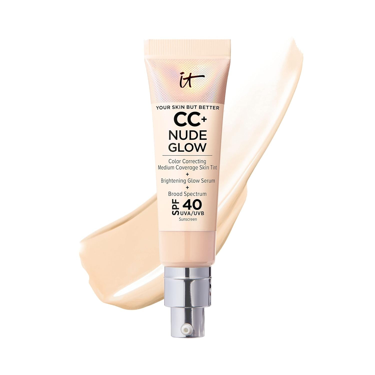 CC+ Nude Glow Lightweight Foundation + Glow Serum with SPF 40 - with Niacinamide, Hyaluronic Acid & Green Tea Extract - 1.08 Fl Oz
