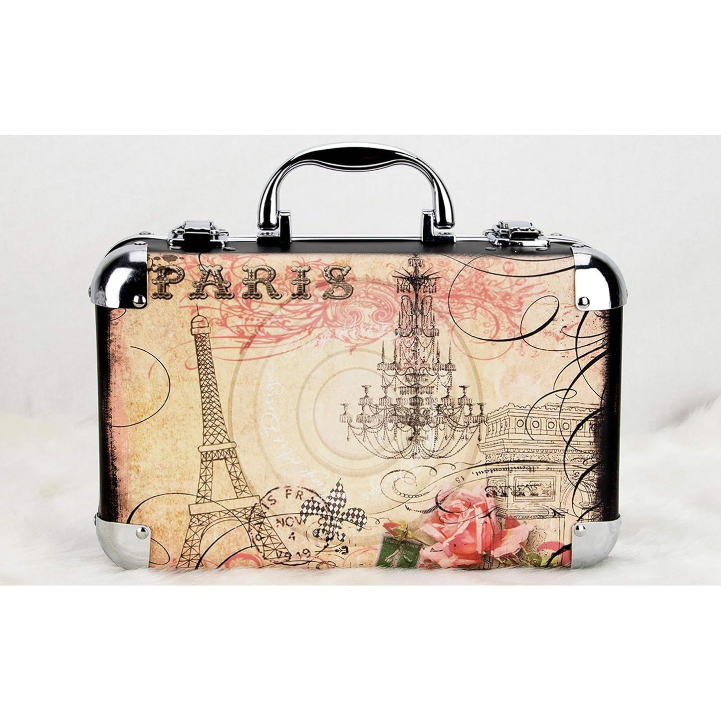 61Pcs Makeup Gift Set with Extendable Trays and Mirror, Paris Theme